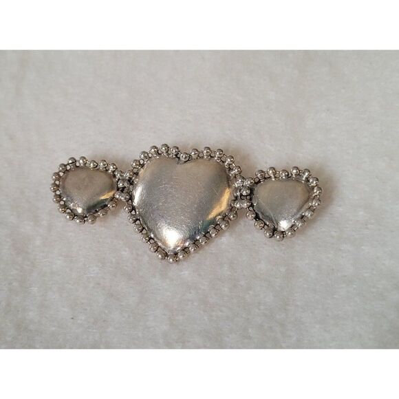 Sterling Silver 3 Heart beaded brooch/pin - Picture 1 of 4